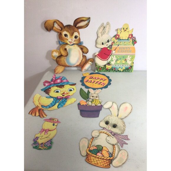 Unbranded Other - Vintage Easter Rabbit Die Cut Cutout Decorations Lot of 6